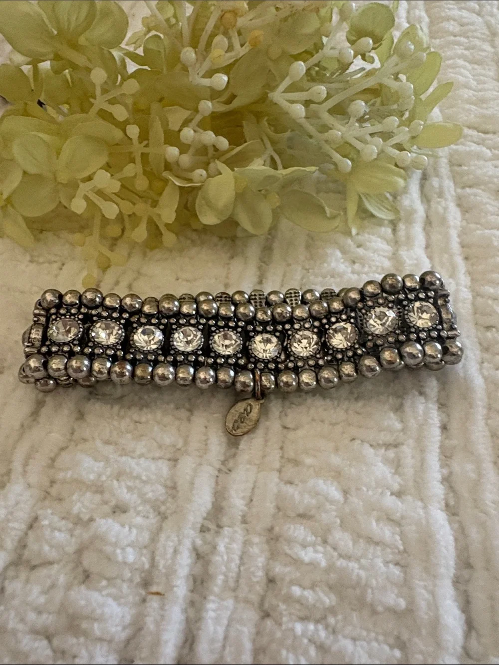 AEO Sparkling Silver Beaded Stretch Bracelet with Clear Crystals